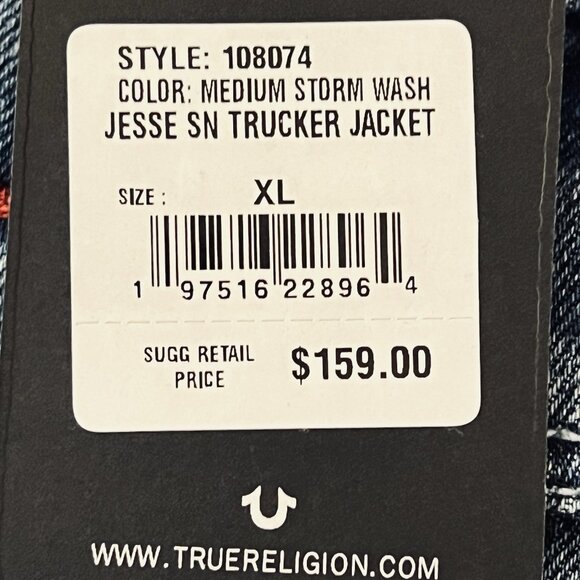 NWT True Religion Men's Medium Storm Wash Jesse SN Trucker Jacket Size XL - Picture 10 of 12